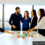 리더십 이론과 실제 사례 비교 - Photorealistic leadership comparison scene in a modern Madrid technology startup, a confident Spanis...